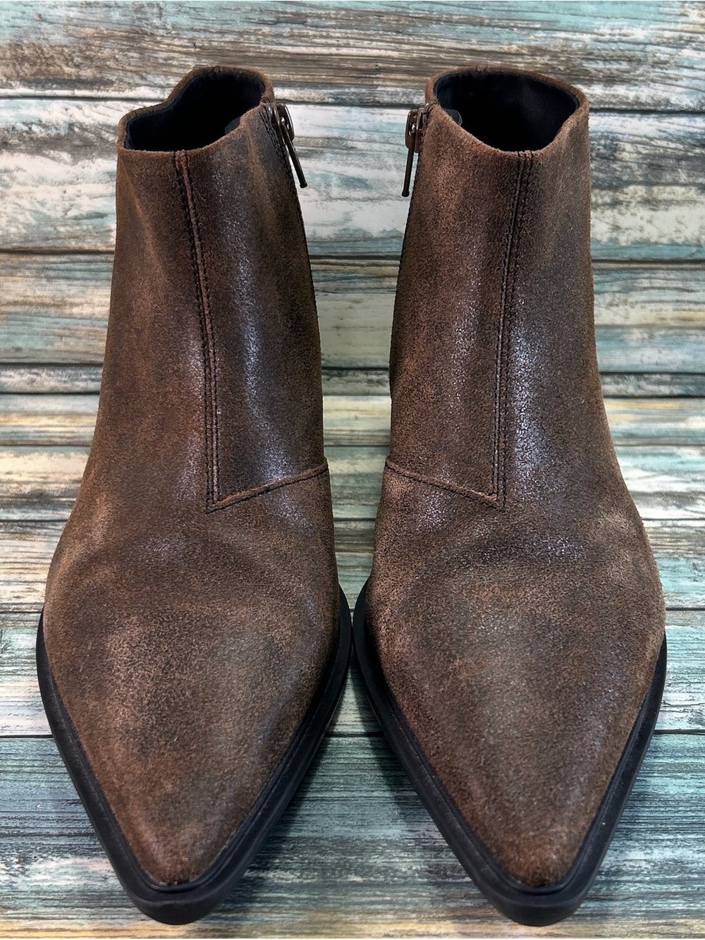 VAGABOND Ankle Boot Size 8 Pointed Toe Block Heel Western Minimal Brown Leather